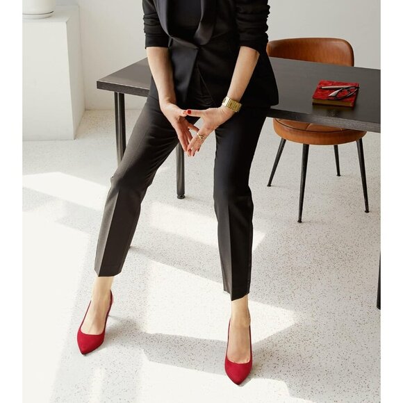 🆕 Women Red Low Pumps Closed Pointed Toe Kitten Heels Party Dressy Shoes - Picture 3 of 6